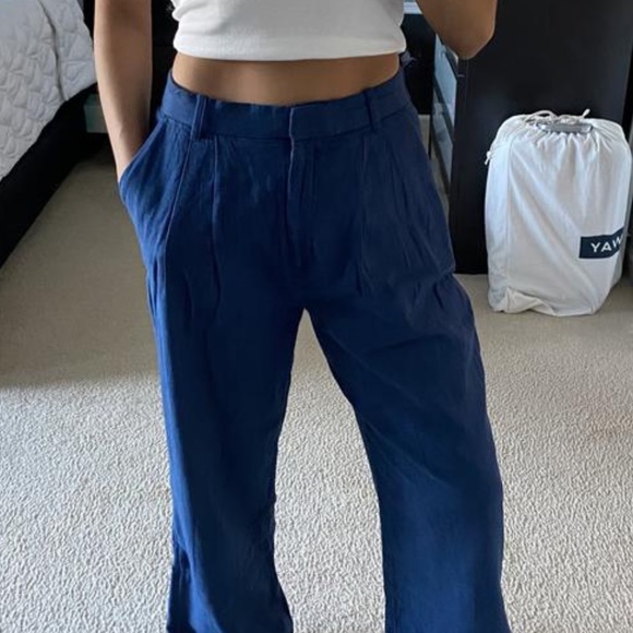 Abercrombie & Fitch Pants - NWT ABERCROMBIE & FITCH LINEN TAILORED WIDE LEG PANT TRUE NAVY BLUE SMALL SHORT